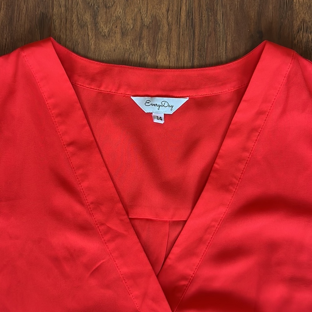 Red Long Sleeve V-neck Blouse - Picture 2 of 7